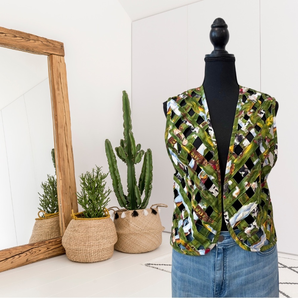 Handmade Quilted Open Weave Cage Farm House Vest